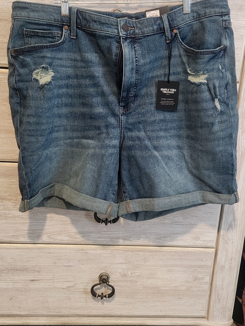 Simply Vera Vera Wang Medium Blue Distressed Roll-Cuff Jean Shorts